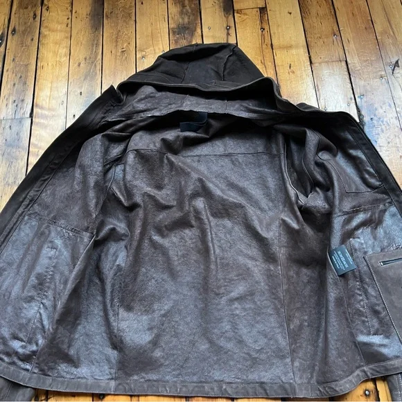 NWT Garrett Mens 54 (Fits US Large) Leather Jacket Hooded Full Zip Made in Italy - Picture 4 of 13